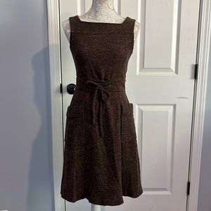 Brown Tweed Knee Length Dress